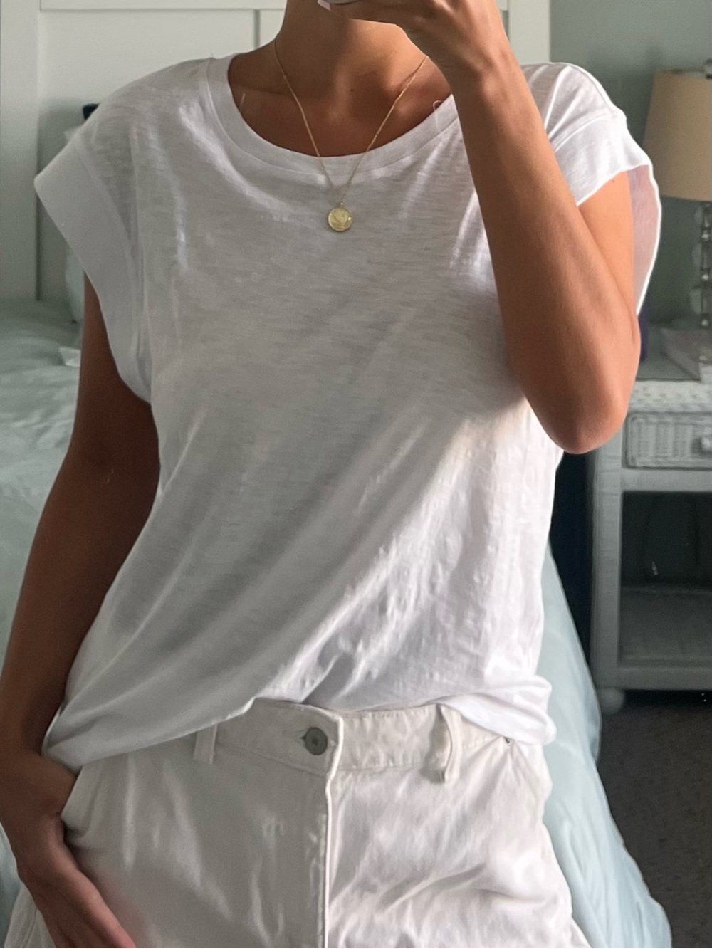 Z Supply White Rolled-Sleeve Crew Tee